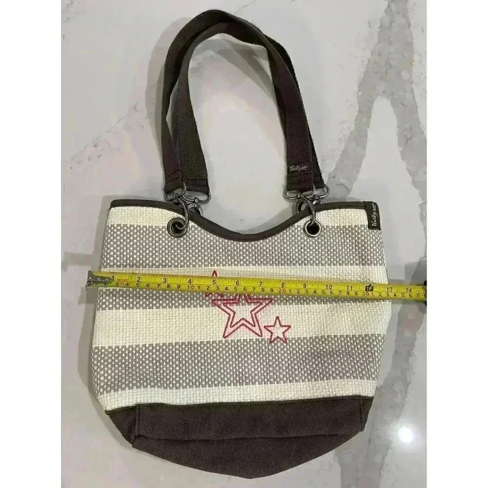 Thirty One Spring Summer Purse Paper Weave Shoulder Bag Brown Ivory Stripe 31 - Picture 4 of 9